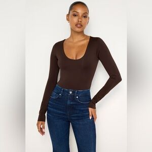 Good American Scuba Scoop Neck Bodysuit Brown Size Small NWOT